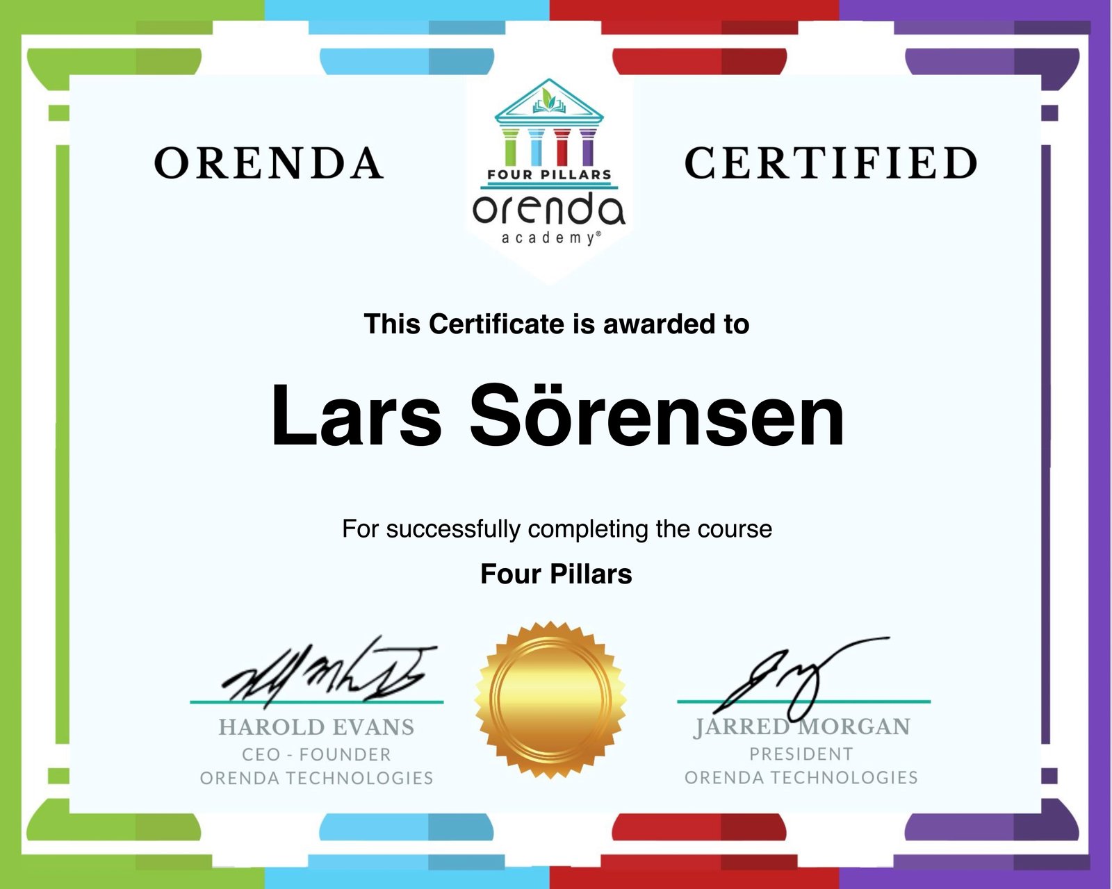 four pillars certificate