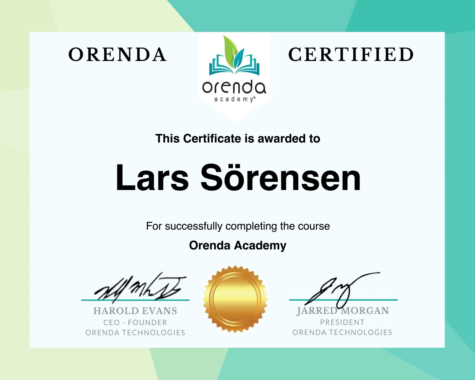 orenda academy certificate